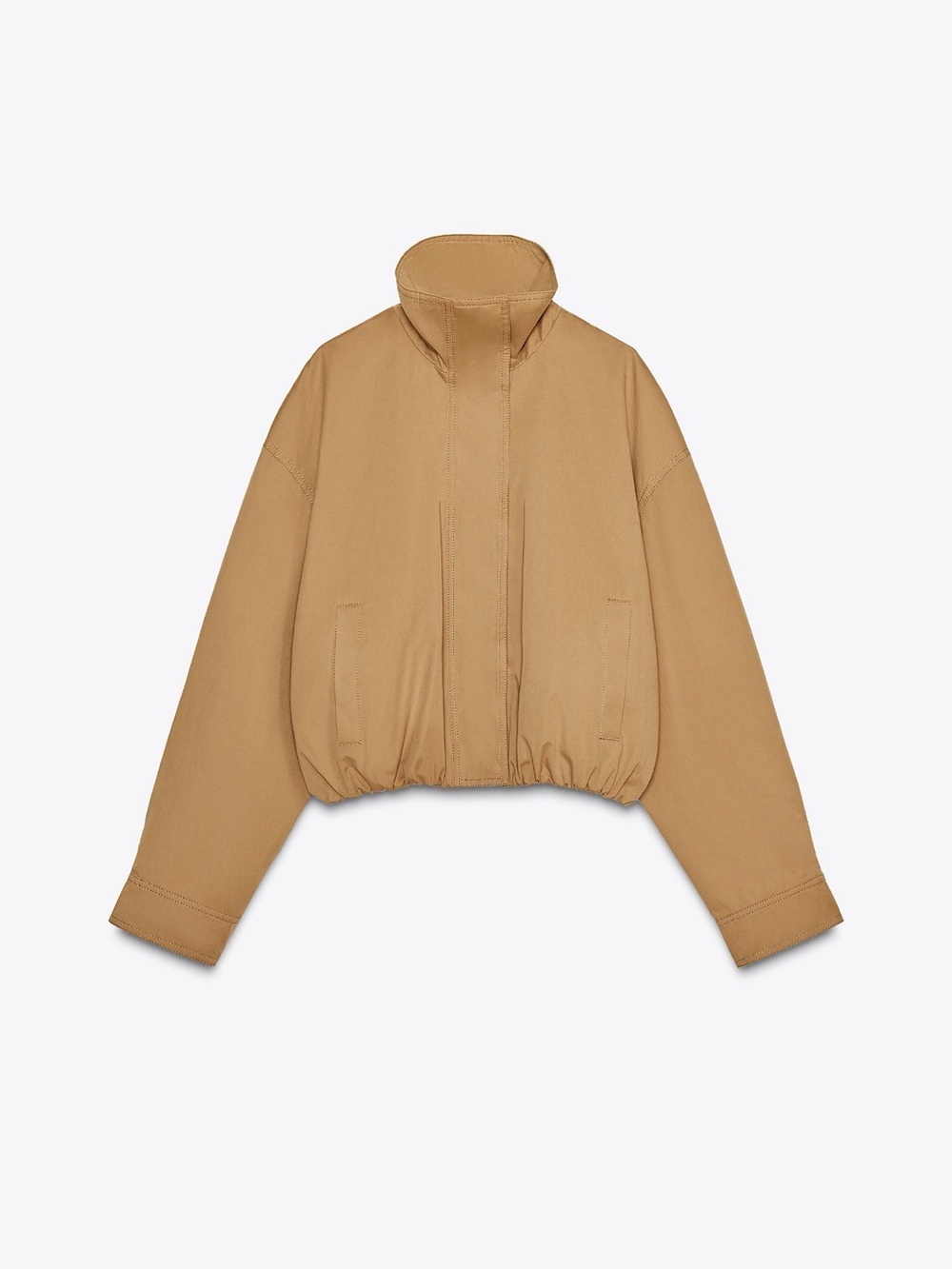 Zara Cropped Tan Bomber Jacket with High Collar